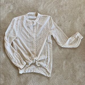 Equipment Sheer Gold Polka Dot Button Down